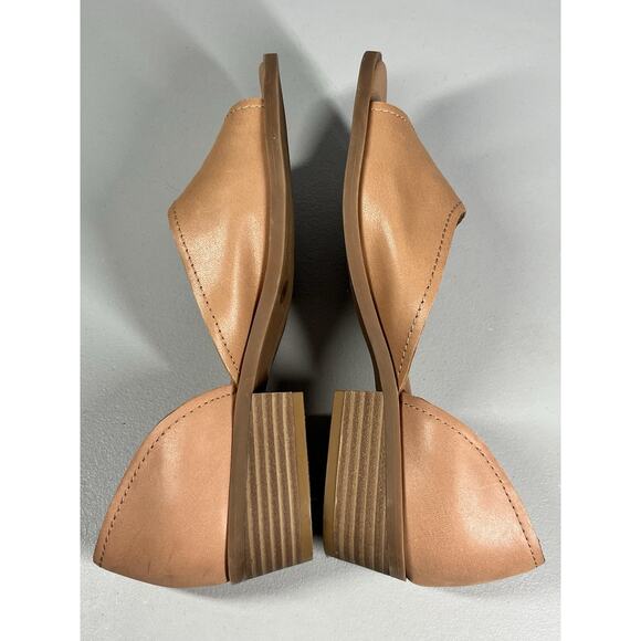 Sole Society Sefia Leather Shoes Womens 7.5 Beige Stack Heel Slip On Open Toe - Picture 8 of 11